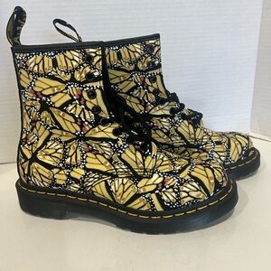 Dr. Martens 1460 BUTTERFLY Print Lace Up Boots Black/Yellow US Size 6 New